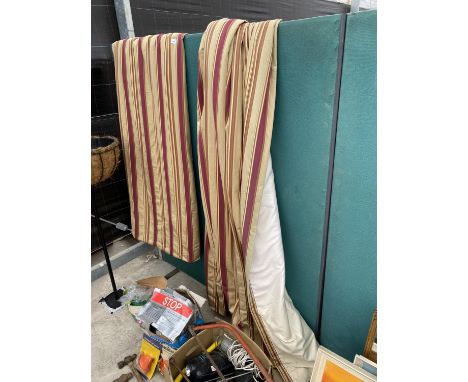 A PAIR OF LARGE STRIPED CURTAINS 