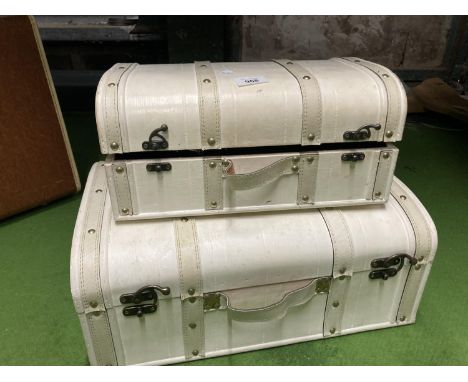 TWO VINTAGE STYLE CREAM TRUNKS WITH STUDDED BANDING - WIDTH 45 X 35 