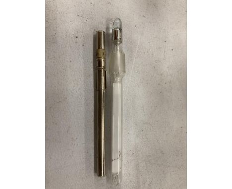 TWO VINTAGE THERMOMETERS ONE IN A SILVER PLATED CASE 