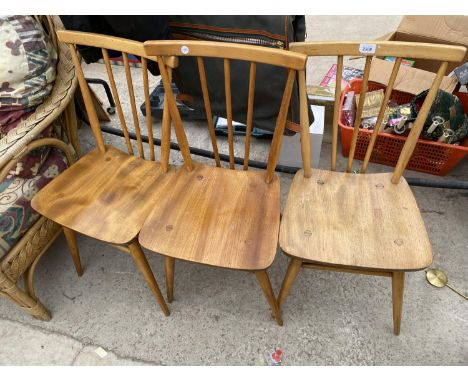 THREE VINTAGE ERCOL STICK BACK CHAIRS, STAMPED B.S.UK, 1960 (2056) 