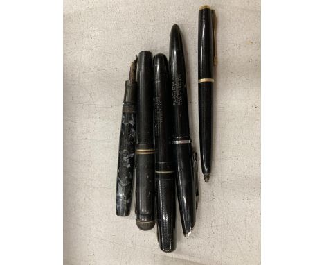 A COLLECTION OF VINTAGE FOUNTAIN PENS TO INCLUDE SWAN AND PLATINGNUM SILVERLINE, TWO HAVING 14CT NIBS 