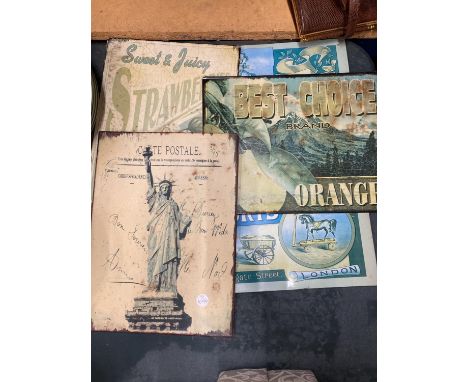 FOUR VINTAGE STYLE ADVERTISING SIGNS 