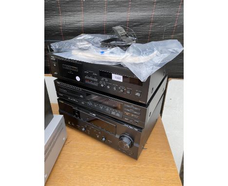 A YAMAHA STEREO SYSTEM TO INCLUDE CASSETTE DECK, CD PLAYER AND NATURAL SOUND AV RECIEVER 