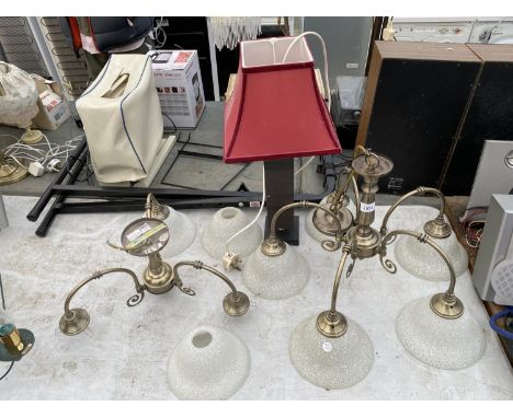 A LAMP AND TWO CEILING LIGHT FITTINGS 