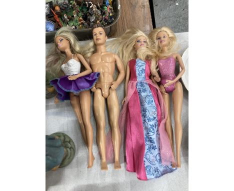 THREE BARBIE AND ONE KEN DOLL BY MATTEL - 1996 ONWARDS 