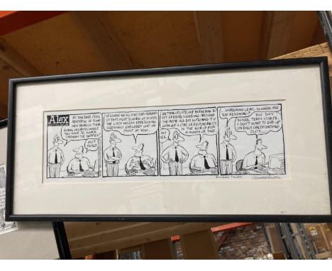 THREE ALEX PEATTIE AND TAYLOR COMIC STRIP PRINTS IN BLACK FRAMES 