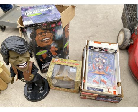 A SINGING JAMES BROWN, AN ONLY FOOLS AND HORSES ALARM CLOCK AND A PINBALL GAME 