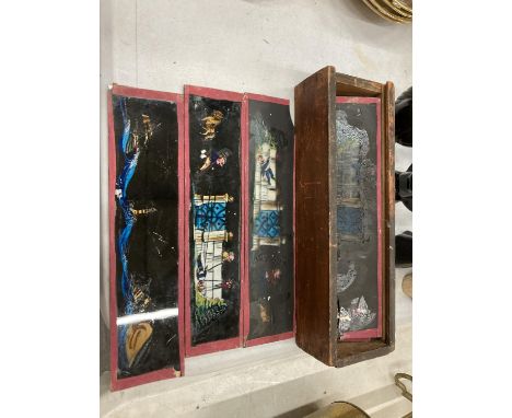 A QUANTITY OF MAGIC LANTERN SLIDES IN A BOX - SOME A/F 