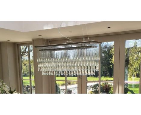AN OCHRE LIGHT DRIZZLE CHANDELIER LIGHT FITTING WITH GLASS DROPLETS 