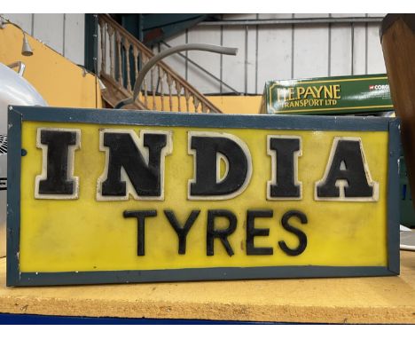 AN INDIA TYRES ILLUMINATED LIGHT BOX SIGN 53CM X 23CM X 10CM 