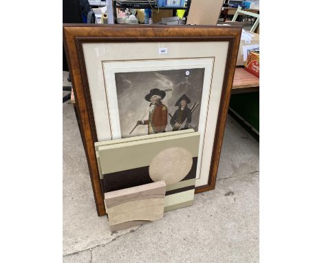 A LARGE FRAMED PRINT AND THREE CANVAS PRINTS 