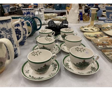 A SET OF SIX SPODE CHRISTMAS CUPS AND SAUCERS 