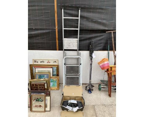 AN ASSORTMENT OF LADDERS TO INCLUDE A SMALL TWO RUNG STEP LADDER 