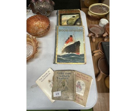A COLLECTION OF VINTAGE CHILDREN'S HARDBACK BOOKS TO INCLUDE BEATRIX POTTER, J M BARRIE PETER PAN AND WENDY, THE WONDER BOOK 