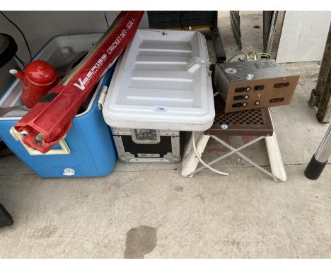 AN ASSORTMENT OF ITEMS TO INCLUDE A COOLBOX, A CARAVAN STEP AND A WATER BUTT ETC 
