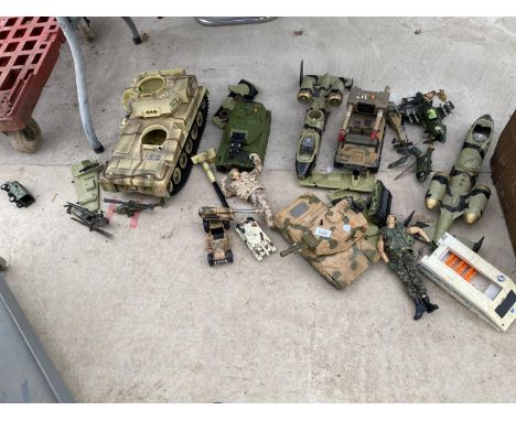 AN ASSORTMENT OF ACTION MAN VEHICLES AND TRUCKS ETC 
