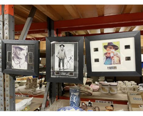 THREE FRAMED JOHN WAYNE PRINTS AND STILLS 