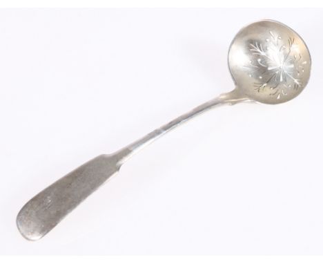 Scottish provincial silver ladle, pierced as a sifter, fiddle pattern by J Sellar, Wick c1820. CONDITION REPORT: Good conditi
