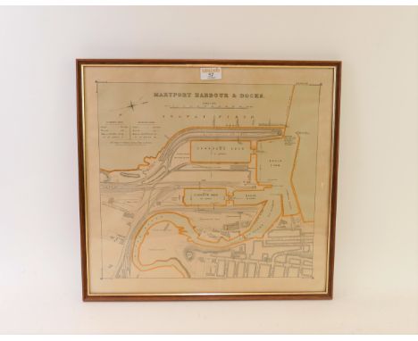 A map of Maryport harbour and docks, lithograph, published by Chas Thurman and sons, Carlisle, 40 x 42cm (SH)