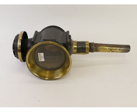 Edwardian brass coaching lamp, inscribed 'Patent 26', 46cm length