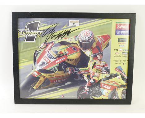Tommy Hill signed super bike print together with a further three signed prints of super bikes (4)