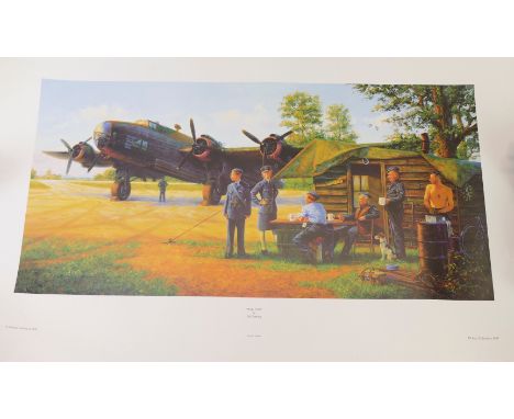 A collection of RAF memorabilia to include a plates spitfire on a stand; am unframed print after Bill Perring and other items