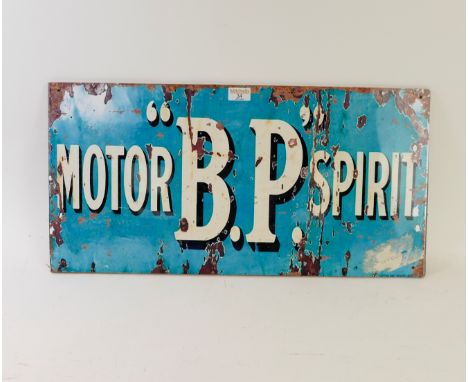 A reproduction sign titled BP Motor Spirit, 31 by 61cm