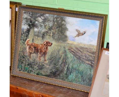 An oil on canvas signed Henry Wilkinson depicting a gun dog chasing a pheasant 