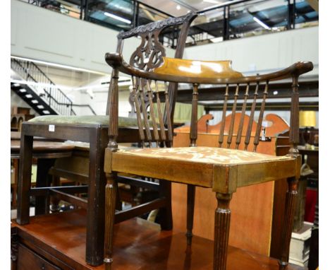A mahogany framed Chippendale style chair and an Edwardian corner chair (2) 