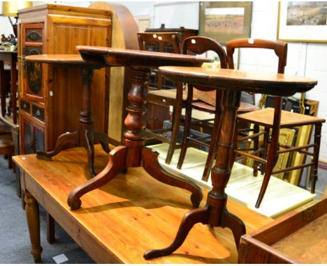^ Three George III tilt top tripod tables (a.f.)