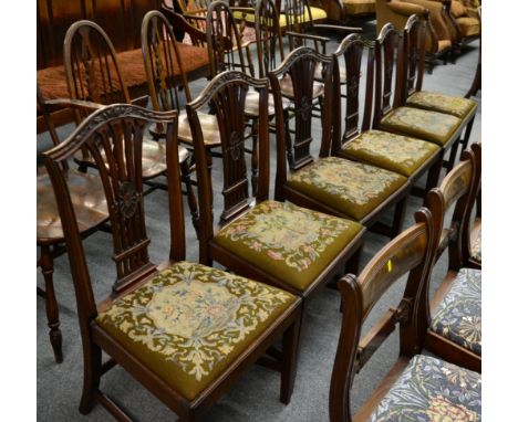 Six George III style mahogany chairs with tapestry seats 