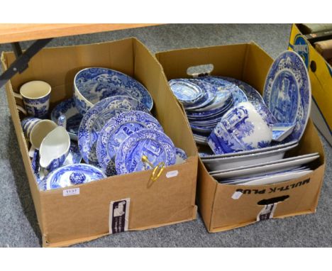 A collection of mostly Spode blue and white wares 