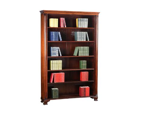 GEORGIAN MAHOGANY OPEN BOOKCASE FITTED WTH FIVE SHELVES. RAISED ON BRACKET FEET. HEIGHT: 80 INCHES.WIDTH: 52 INCHES.DEPTH: 13
