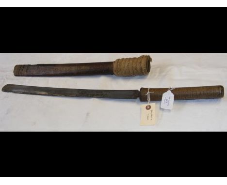 An antique Burmese Dha with wooden scabbard - 76cm long 