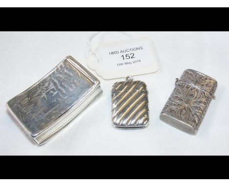 A silver vesta case, silver snuff box, etc. 