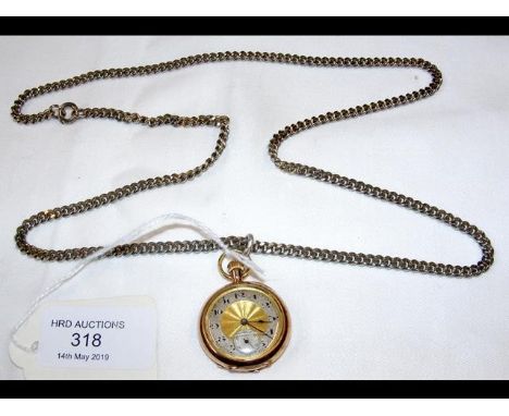 A 9ct gold pocket watch with separate second hand CONDITION REPORTWatch in ticking order; back hinge is broken; small crack t