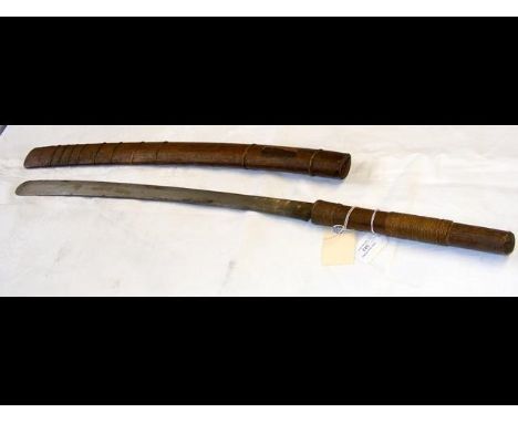 An antique Burmese Dha with wooden scabbard - 88cm long 