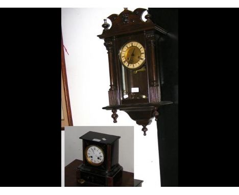 Antique wall clock, together with mantel clock 