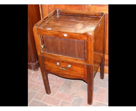 Antique mahogany tambour fronted commode 