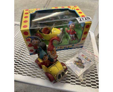 A Corgi 801 Noddy, Big Ears & Golly in car & Noddy in Toyland 69001 & pin badge Notice from the the-saleroom.com: These items