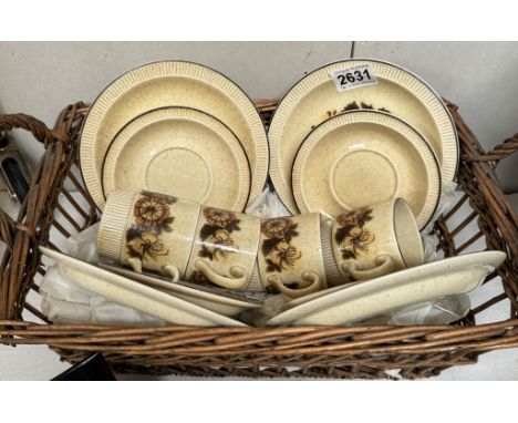 A 16 piece vintage Poole Thistlewood tea set in wicker basket