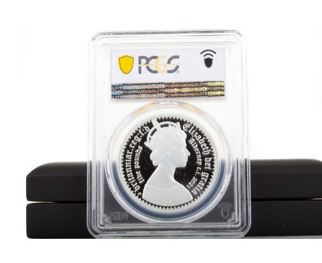 IMPRESSIVE ELIZABETH II GOTHIC SILVER PROOF CROWN DATED 2021,featuring a portrait of Queen Elizabeth II to the obverse and Qu