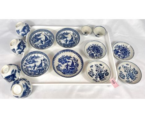 A group of 18th century Worcester and other blue transfer decorated tea bowl etc