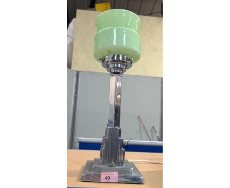 An Art Deco oil lamp style lamp on column, overall height 43cm.Lot 49 is in good condition. WE TAKE GREAT CARE in the accurac