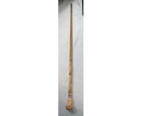A 19th century Whalebone walking stick with twisted and worked body and a knot finial