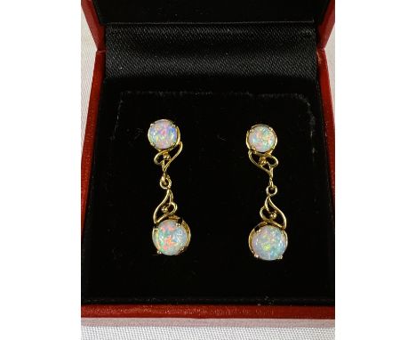 A pair of opal earrings, stamped 585