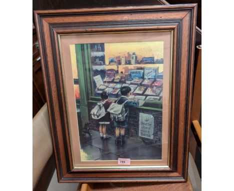 Anthony Orme, pastel Northern Scene, children at a sweet shop window, 35 x 25 cm