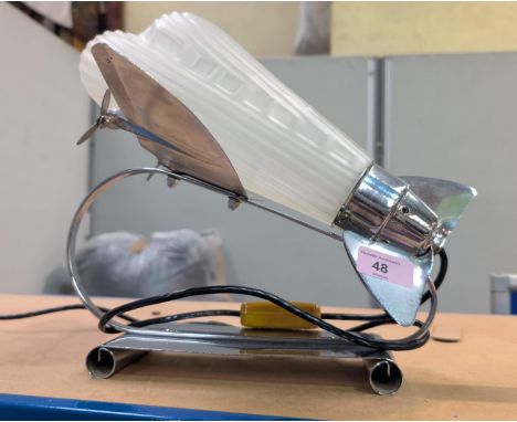 An Art Deco glass and chrome aeroplane lamp, glass body length 32cmIn good condition, no issues but will need to be rewired.W