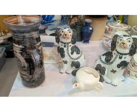 A pair of 19th Century Staffordshire King Charles Spaniels, Beswick horses and other decorative pottery.