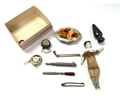 A Scent vial, 19th century silver Birmingham 1894, a tiny doll and other collectables.